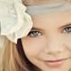 Baby Flower Headband- Wedding Headband- Flower Girl- Natural White Flower on Light Grey Elastic Band