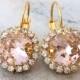 Blush Pink swarovski rhinestone crystal halo drop earrings, Drop earrings, Blush Bridesmaid gifts, Bridal earrings, Dangle earring, weddings