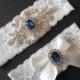 Wedding Garter IVORY or WHITE Stretch Lace MONOGRAM Option Bridal Garter Set Gorgeous Crystalsl Lingerie Lace