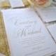 Pretty Script Blush and Gold Glitter Wedding Invitation-Sample