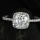 Barra 7mm Cushion Cut 14kt White Gold FB Moissanite and Diamonds Halo Engagement Ring (Other metals and stone options available)