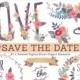 Save The Date Painted Wildflower Wedding Clipart. Flower Clipart Wreaths, Banners, Bouquets. Simple Cute Handdrawn Bright Floral Digital Art