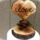 rustic wedding cake topper wooden heart fall country forest pine cone weddings
