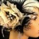 Gatsby Headpiece, Veil and Fascinator Set, Deep Ivory or Ivory Bridal Flower Feather Fascinator, Brooch, Bridal Flower, Vintage Inspired