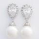 Pearl Bridal Earrings Bridal Jewelry Cream OR White Ivory Pearl Cubic Zirconia Posts Silver with Swarovski Wedding Jewelry