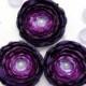 3 Big handmade fabric flowers in five shades of purple - wedding flowers, sew on appliques, wedding decoration, satin flowers, bouquet
