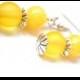 Seaglass Sunflower Yellow Earrings, Bold Mustard Yellow Glass Beaded Jewelry, Silver and Yellow Bridal Wedding Beaded Earrings
