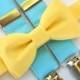 Ring bearer outfit, blue suspenders, boys bow tie and suspenders, yellow bow tie, toddler wedding outfit, boys 1st birthday outfit