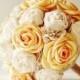 Fabric Wedding Bouquet, Weddings, Vintage Bridal Bouquet, Fabric Flower Bouquet,  Wedding Bouquet,  Yellow Roses