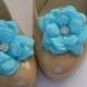 Shoe Clips - Aqua Blue - Chiffon and Satin Flower