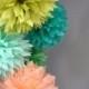 Choose Your Colors - SALE - 5 Tissue Pom Pom - Peach Mint Apple Green Cockatoo - Wedding Decoration Party - DIY Decor Kit