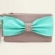 Promotional sale   - SET OF 4 -  Grey ,Tiffany blue , bow wristelt clutch,bridesmaid gift ,wedding gift ,make up bag