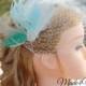 Mint Ivory Feather Fascinator - Bridal Feather Hairpiece - Wedding Fascinator Birdcage Bridal Veil