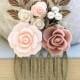 Wedding Hair Comb Dusty Pink Rose Comb Bridal Comb Flowers for Hair Leaf Rustic Branch Comb Wedding Hair Accessories Pearl Comb Country Chic