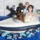 Wedding Cake Topper, Dog Driving Boat with Bride and Groom, Personalized