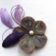GINA Iris Gray, Lavender, and Purple Grape Peacock Feather Flower Hair Clip, Fascinator