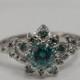 Diamond Art Deco Petal Engagement Ring - 14K White Gold and Blue Diamond engagement ring, leaf ring, flower ring, vintage, halo ring