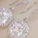 Square Bridal Earrings Wedding Earrings Crystal Bridal Jewelry Cushion Cut Dangle Earrings