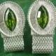 Filigree Elegant peridot Cufflinks Vintage Deco faux Green Rhinestone Wrap Mesh Wedding silver Formal Wear Cuff Jewelry Swank