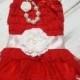Girls Chiffon Dress- Red Flower Girl Dresses- Christmas Dress- Lace dress- Rustic Girls Dress- Baby Lace Dress- Junior Bridesmaid