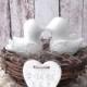 Rustic Wedding Cake Topper - White Lovebirds in Nest - Personalized Heart - Bride and Groom - Simple and Elegant