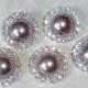5 pcs - 20mm Silver Metal CHARCOAL Grey Pearl (no.46) Crystal Rhinestone Buttons Embellishments w/ shank - wedding / hair / Flower Center