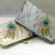 Embroidered Peacock Clutch- Ivory, Gold or Silver Wedding Clutch