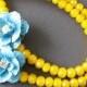 Flower Necklace Bridesmaid Jewelry Yellow Necklace Turquoise Jewelry Double Strand Beadwork