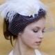 Wedding Veil, Birdcage Veil, Bridal Hat, Feather Fascinator, White, Wedding Head Piece, Art Deco Star, Blusher, Batcakes Couture