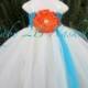 Beach Flower Girl Dress  Wedding Flower Girl Dress in Turquoise and Ivory with Double Straps  Baby - size 10 Girls