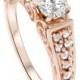Vintage .60CT Diamond Rose Gold Engagement Ring 14 karat Filigree Art Deco Antique Style Size 4-9
