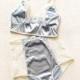 Vintage Style Satin 'Sky' Blue and Ivory High waist Pin-Up Lingerie Set Handmade to Order