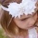 White Headband Pearl Rhinestone -  Flower Girl - Newborn Infant Baby Toddler Girls Adult Wedding