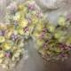 3 BOUQUETS VINTAGE Millinery Flowers Forget Me Nots Yellow with Pink Composition Buds  for Weddings - Mothers Day & Easter