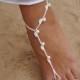 Beach wedding White and Pearl Beaded Barefoot Sandals-Wedding party shoes-Bridal Foot jewelry-Wedding Accessory-Toe Thong-Bridal shoes