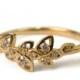 Diamond Art Deco Petal Engagement Ring - 18K Gold and Diamond engagement ring, leaf ring, flower ring, antique, vintage, halo ring