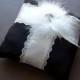 Ring Bearer Pillow BLACK and IVORY Feathered Wedding Ring Pillow bridal accessory decoration
