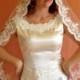 Bridal Lace Veil, Wedding veil in hip length, Mantilla with beaded lace edge, alencon - like lace, spanish style, french look