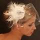BIRDCAGE VEIL with lovely dots. Headpiece, flowers, feathers, crystal brooch. Wedding hat