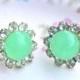 Vintage Green Opal  Round Rhinestone Post Earrings -  Wedding, Bridesmaid, Bridal,Honeymoon, Beach