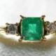 Emerald Engagement Ring Vintage 1 Carat Columbian Emerald Ring with Genuine Transitional Cut Diamond Accents, May Birthday