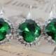 Green Wedding Earrings Set of 6 Pairs Bridesmaids Gift Jewelry Christmas Wedding Jewelry Silver Swarovski  Green Dark Moss Crystal Earrings