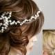 1920s Pearl Bridal Headband Gold Wedding Accessories, Pearl Hair Clip, Pearl Bun Wrap, Bridal Hair Accessories
