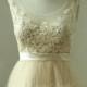 A-line Sex sheer champange  wedding dress, lace tulle wedding gown, sheer lace wedding dress