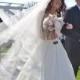 Bridal Veil - Waltz Length Drop Style Wedding Veil with Sheer Organza Ribbon Edge and Blusher- Blush or Champagne Circle Cut Veil - Fez