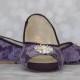 Wedding Shoes -- Eggplant Peep Toe Wedding Flats with Lace Overlay and Rhinestone Adornment  - CHOOSE YOUR COLOR