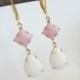 Milky Teardrop Earrings / Soft Pink and White / Glass Beads / Bridal Jewelry / Gift for Mother / Prong Set / 1 pair / Item E7