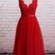 Classic Lace Evening Dress, Brush Train Prom Dress , A-line Red Bridesmaid Dress, Sweetheart Party Dress