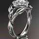 Platinum diamond leaf and vine,engagement ring wiht moisanite center stone, ADLR328