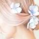 Blue flower hair pins, floral bobby pins, blue hydrangea clips, wedding hair pins, bridal hair accessory